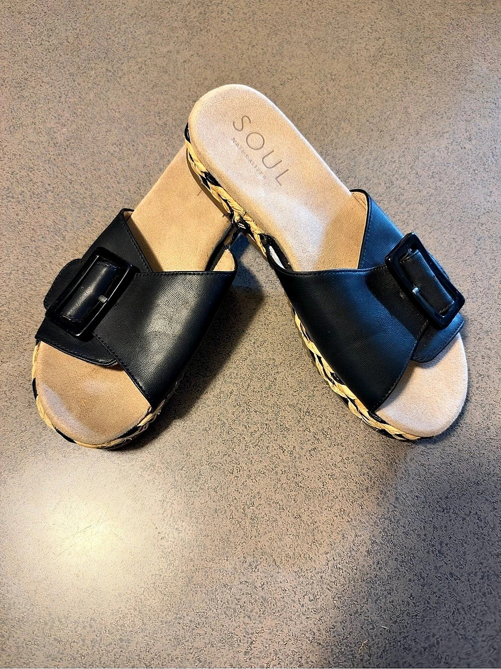 Sole Black Buckle Mules